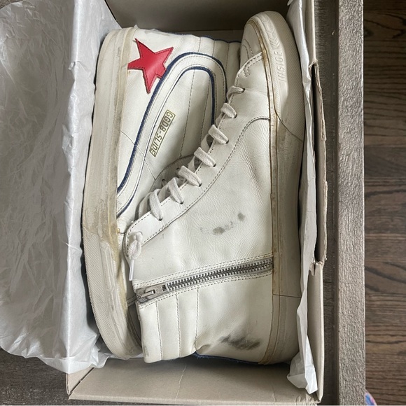 Golden Goose White Sneakers Slide with Red Star and Blue Trim - Picture 9 of 11